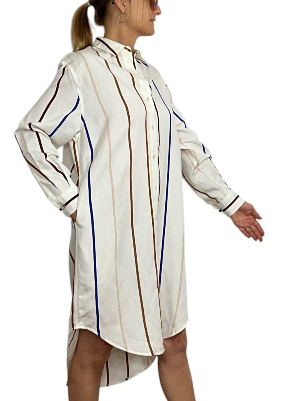 Jenni Kayne Shirt Dress XS Multi Striped Oversized Midi Long Sleeve - Picture 2 of 15